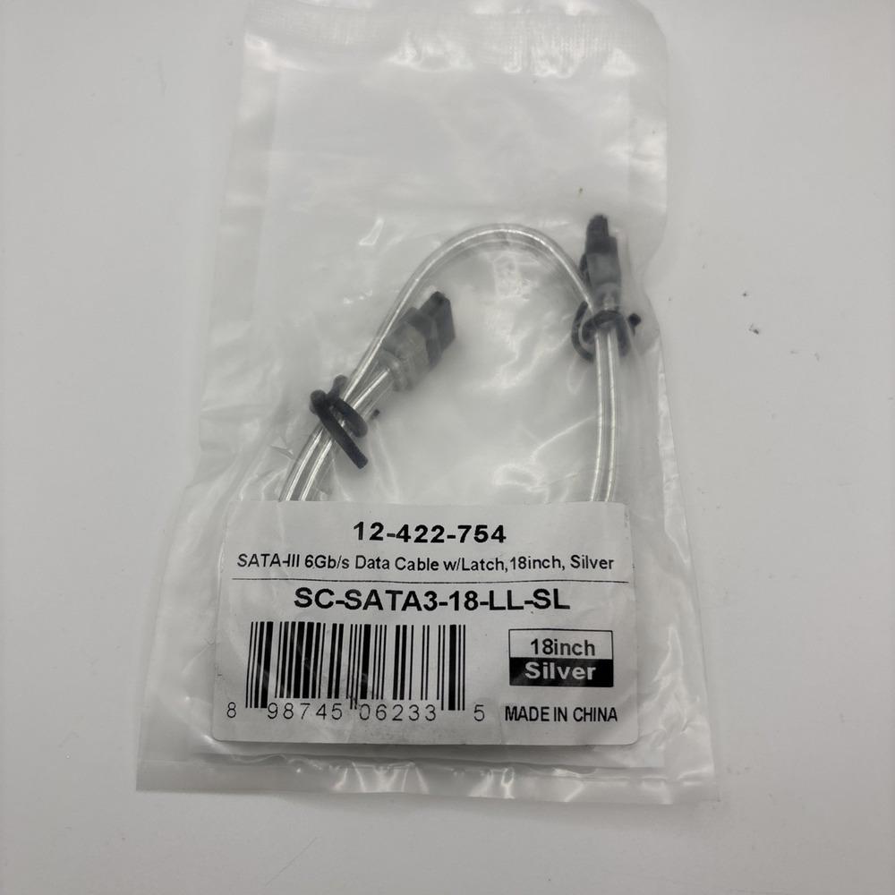 Coboc - SC-SATA3-18-LL-SL - 18" SATA III 6Gb/s Data Cable w/Latch - Silver